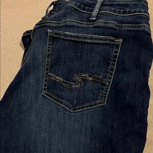 Silver Jeans Boyfriend Straight Leg Dark Blue Denim with Stitch Pocket Detail